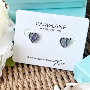 Park Lane Indigo Abalone Heart Earrings with Silver Accents